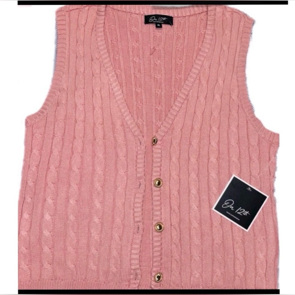 ON 12Th-  Cable Knit Pink Vest W/Gold Buttons | XL |
NWT